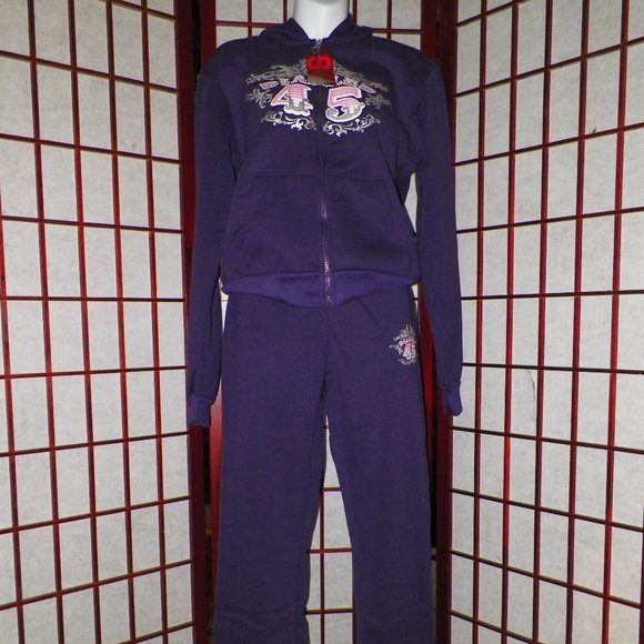 NWT Jrs 2PC Purple Jog Set Flare Pants Zip Up Hoodie Swalosky - Picture 1 of 10